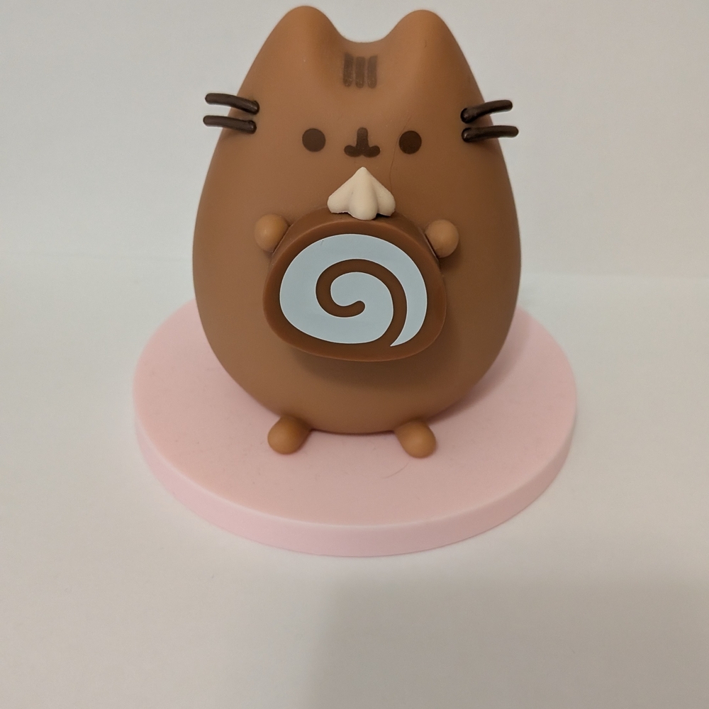 Pusheen Brown Cat Figure with Blue Swirl Cookie